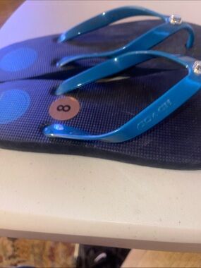 Coach Teal and Black Logo Strap Flip Flops